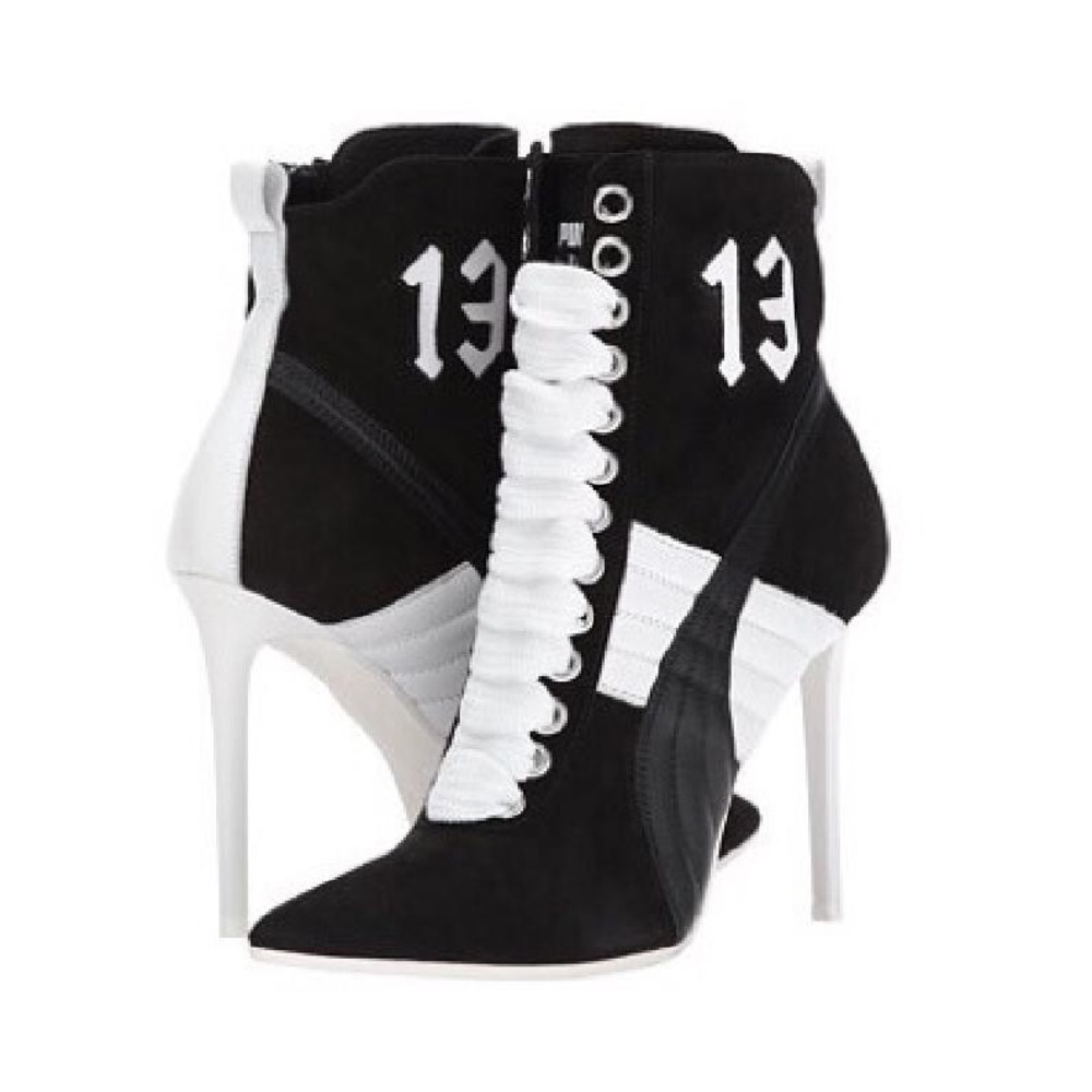 PUMA X FENTY SUEDE POINTED-TOE SNEAKER HEELS
